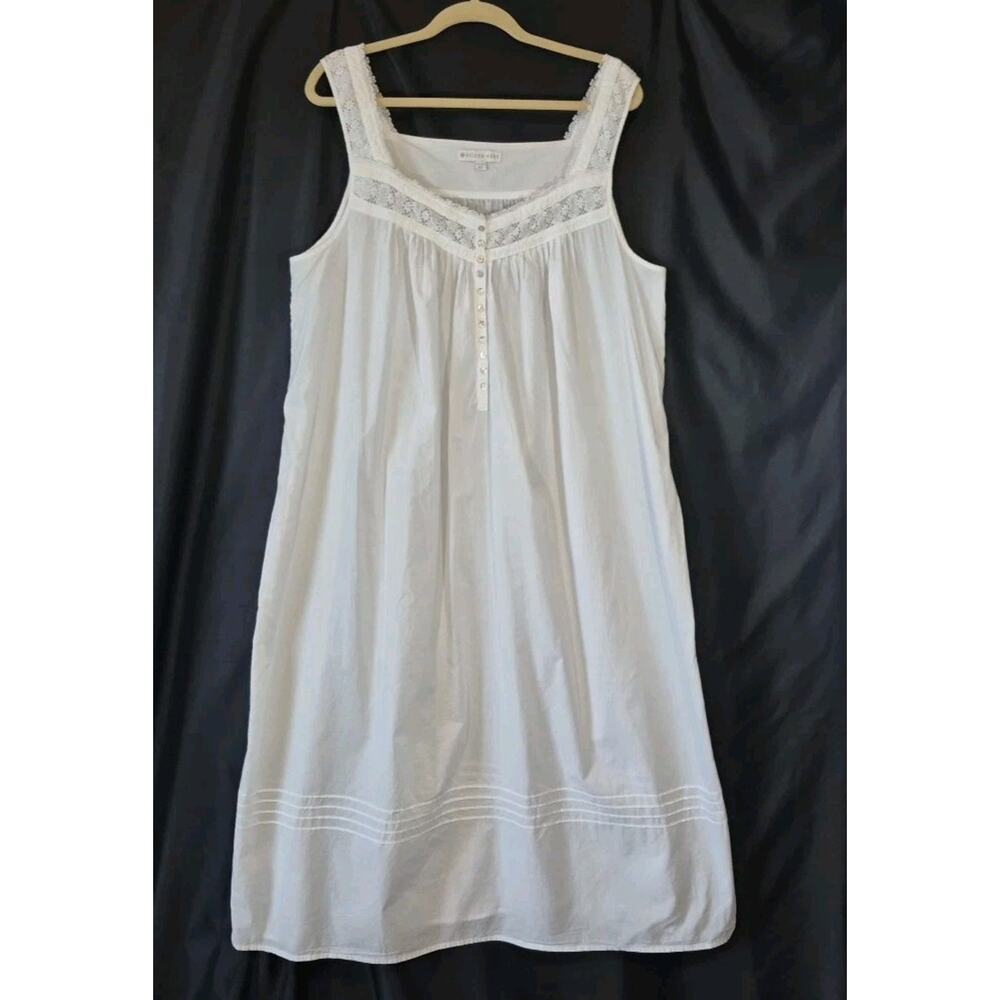 Eileen West Cotton White Lace Nightgown XL
